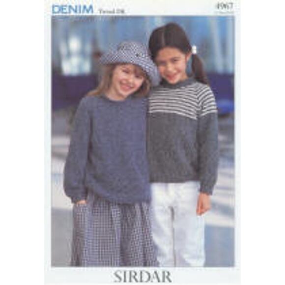 New Sirdar 4967 Denim Tweed Girls Child Pullover Sweater Double Knitting Pattern - Picture 2 of 2